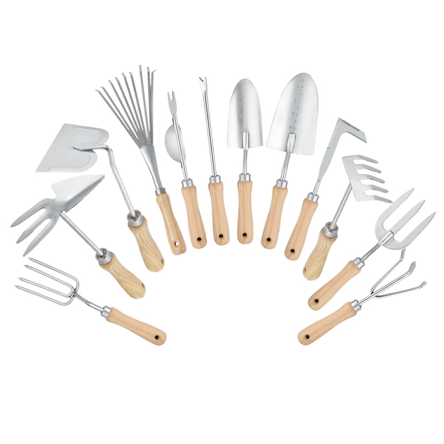 Polished Stainless Steel Tool with Ash Wood Handle for Gardening